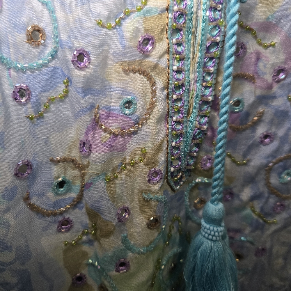 Bella Tu Womens Beaded Fairy Blouse Size S Fairycore Fae Sparkle Ren Fest Floral - Picture 5 of 13